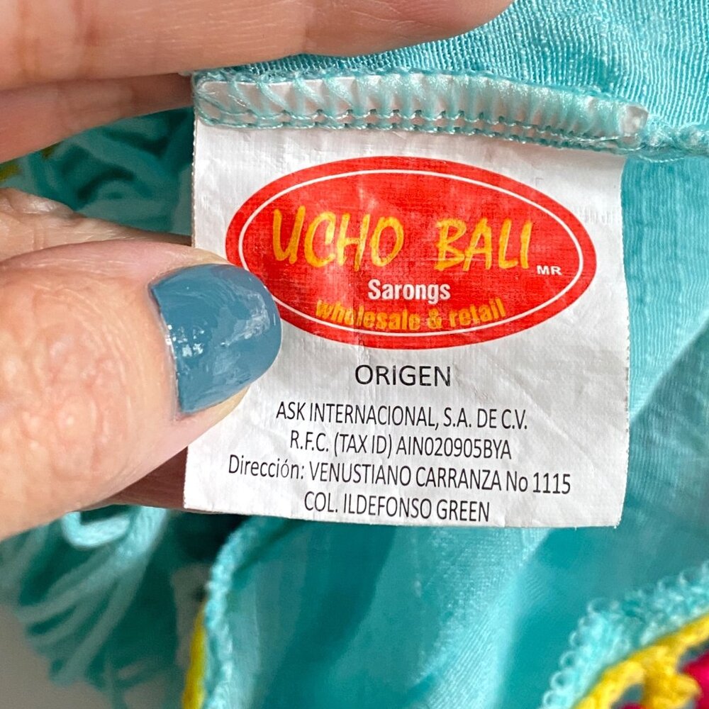 Ucho Bali Sarongs Turquoise Crochet Beach Cover Up With Multi Color Pop Poms - Picture 9 of 10